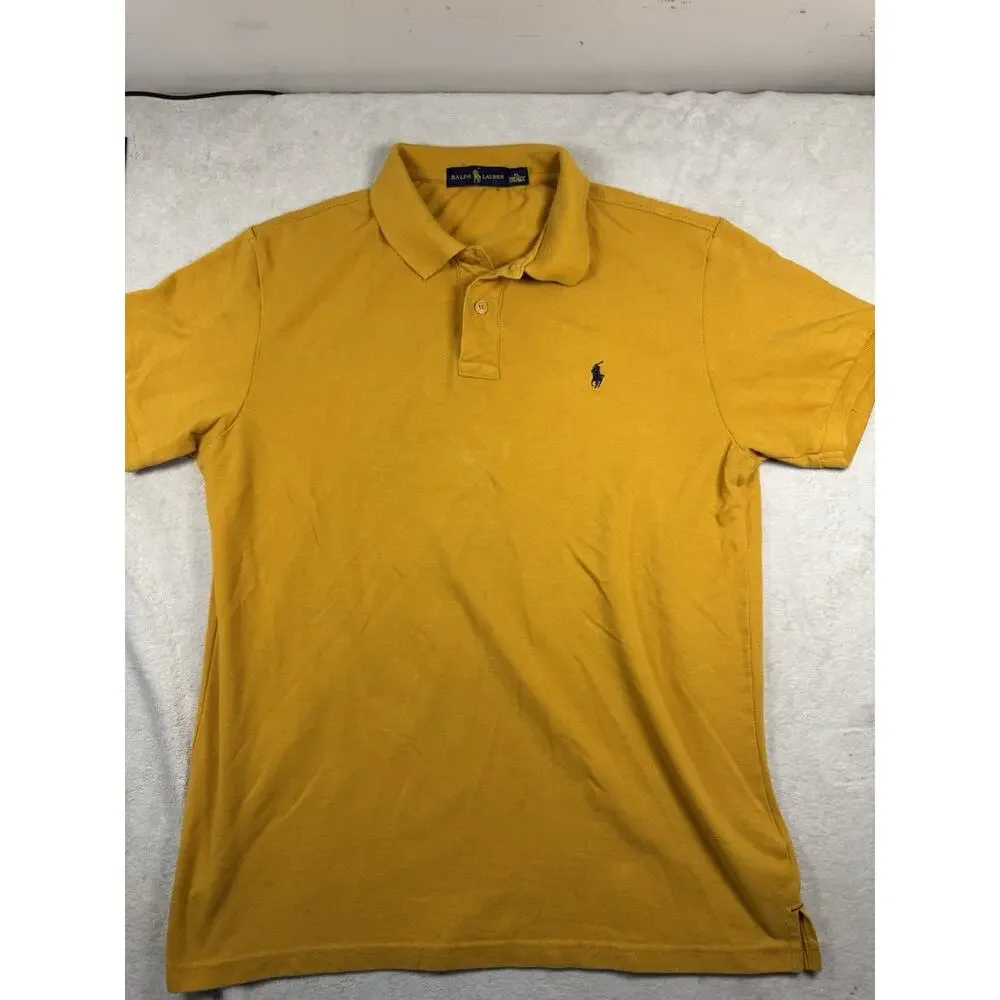 Ralph Lauren Men’s XL Mustard Gold Short Sleeve Polo Shirt Navy Pony Classic Fit